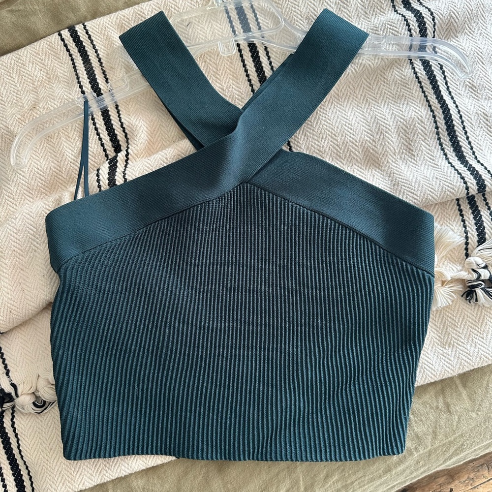 Aritzia Crisscross Ribbed Knit Top - Teal